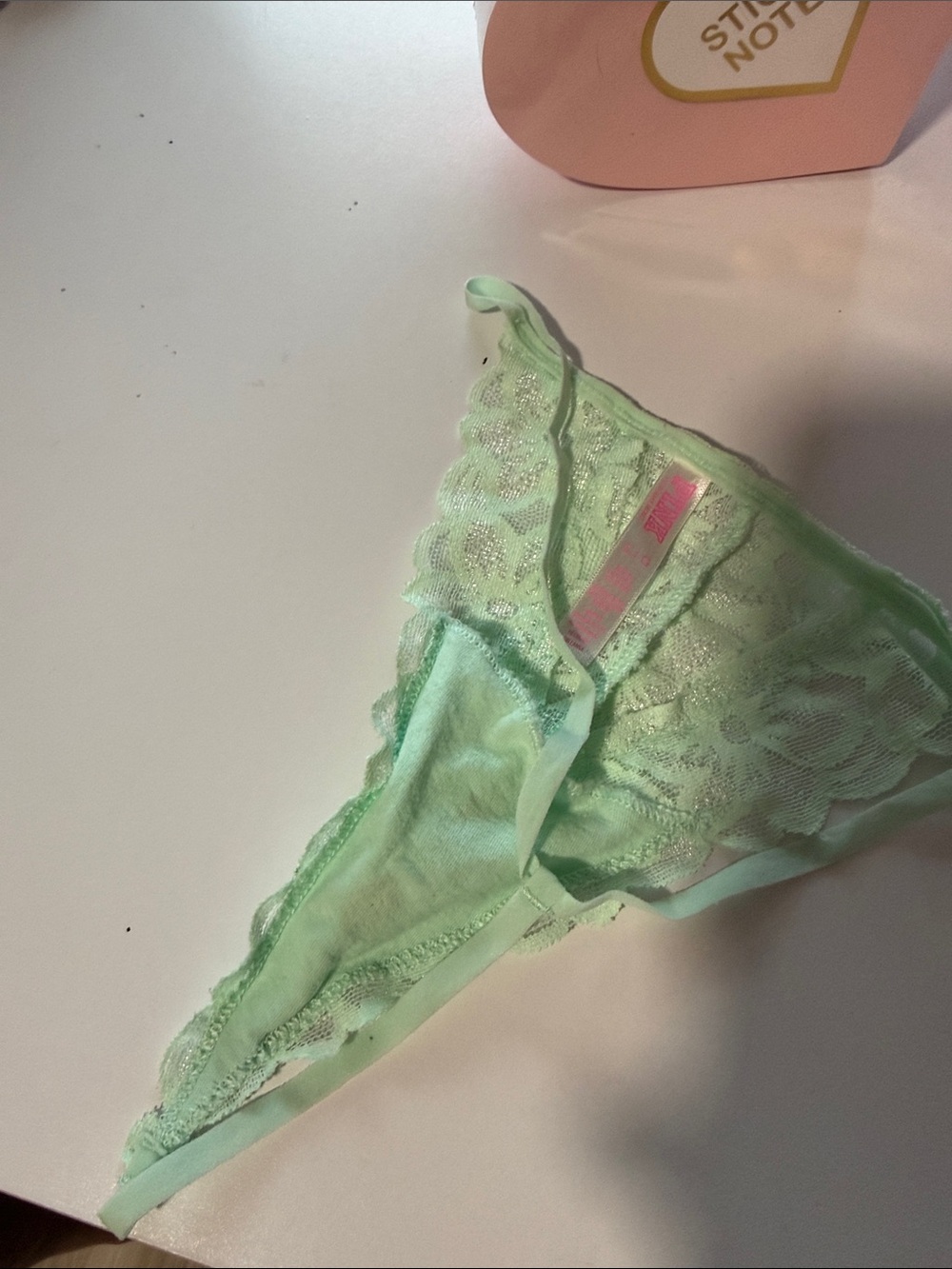 PINK Victoria's Secret Mint Green Lace Thong - Picture 4 of 4